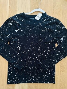 NWT Crewcuts Cool Black Splatter-Print Long-Sleeve Cotton Tee, 14